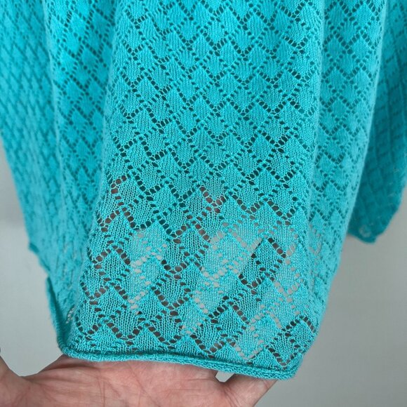 Ruby Ribbon Top Women Medium Large Blue Crochet Open Knit Cap Sleeve Relaxed Fit - Picture 6 of 8